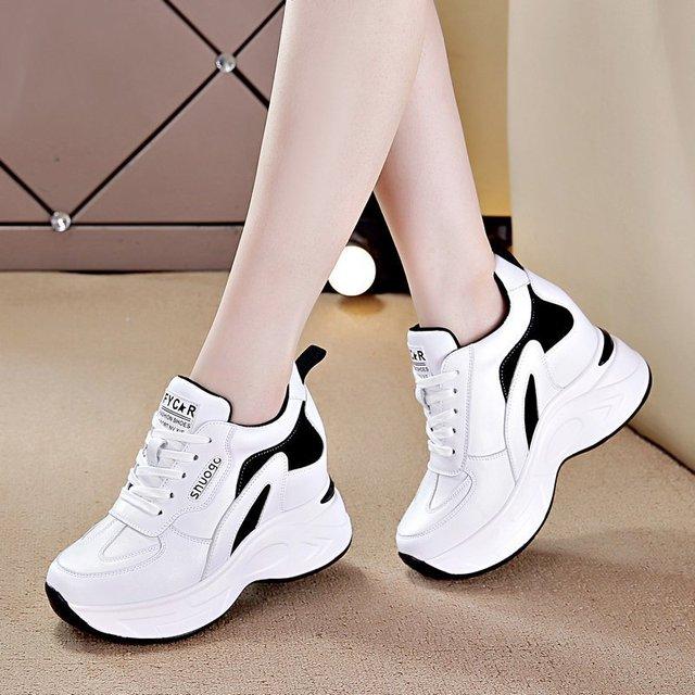 Frauen Schuhe Turnschuhe Mode Outdoor Interne Erhöhung Keile Kausalen Lace Up Schuhe Weibliche Plattform Damen Schuhe 40 schwarz