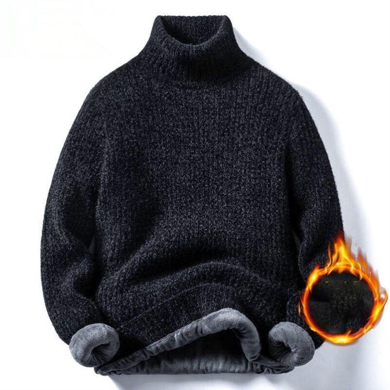 Herrenmode Lässiger Winter Fleece Verdicken Rollkragenpullover XL dunkelgrau