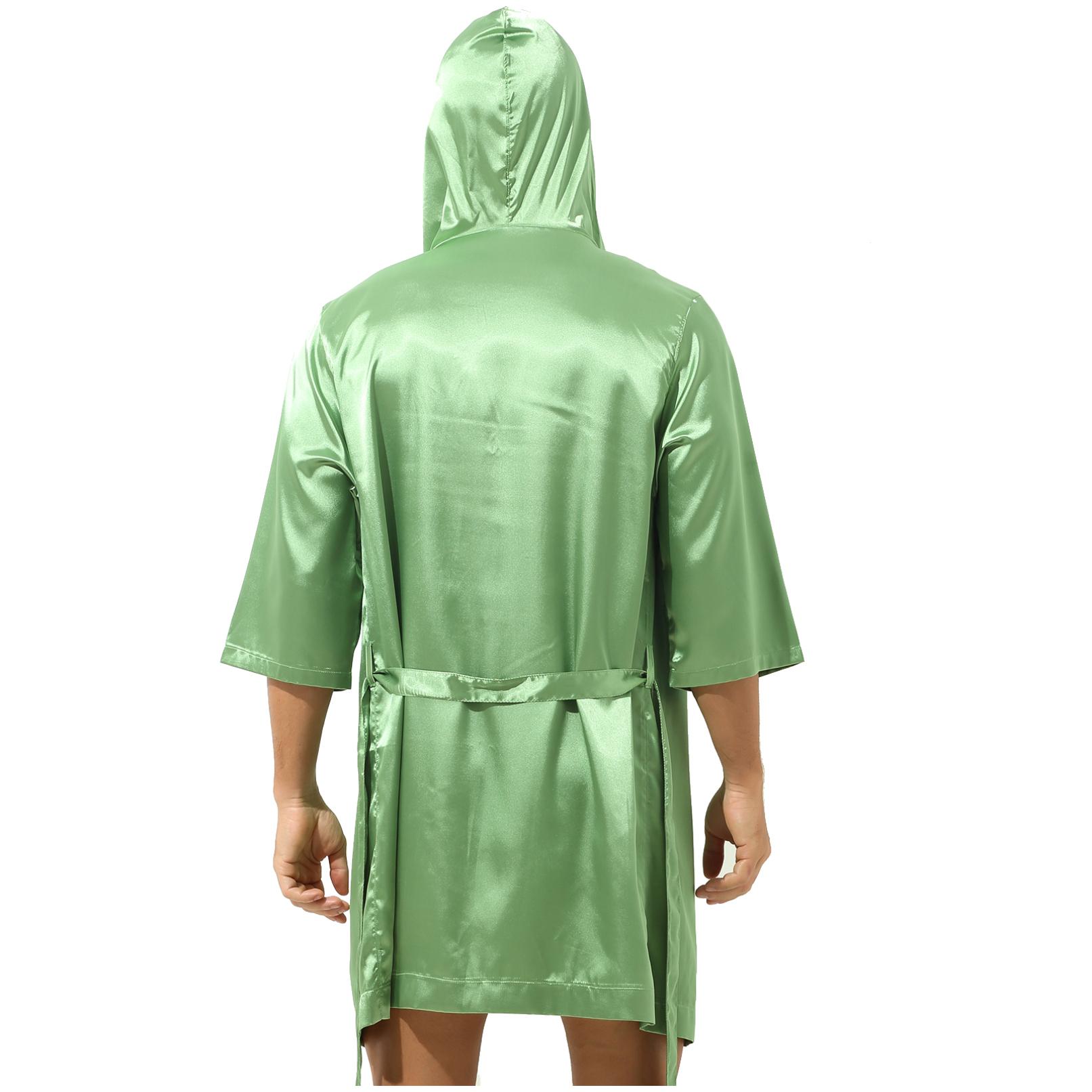 Herren-Bademantel aus Satin mit offener Vorderseite, leicht, Nachtwäsche, halbarm, Kimono-Bademantel XL grün