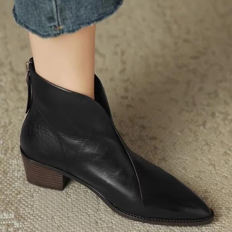 2024 Mode Damenschuhe Basic Damenstiefel Büro Stiefeletten Damen Spitzschuh Reißverschluss hinten Quadratischer Absatz Schuhe Damenschuhe 39 schwarz