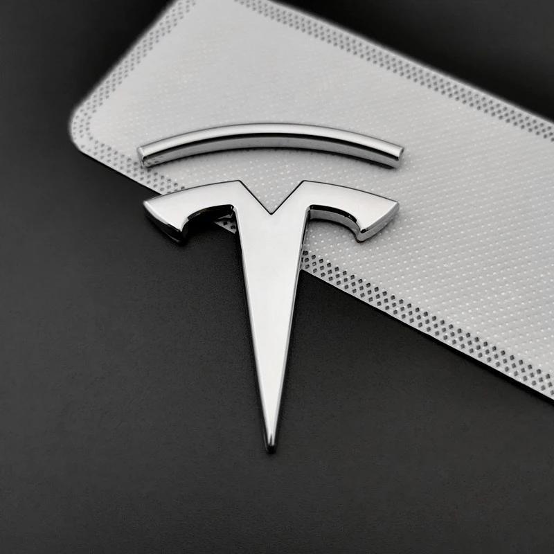 Autoaufkleber 2025 Neues Tesla 3D METALL Auto Frontklappe Emblem Heckklappe Abzeichen Aufkleber Heckklappe Dekoration Für Tesla Model S X 3 Y silber