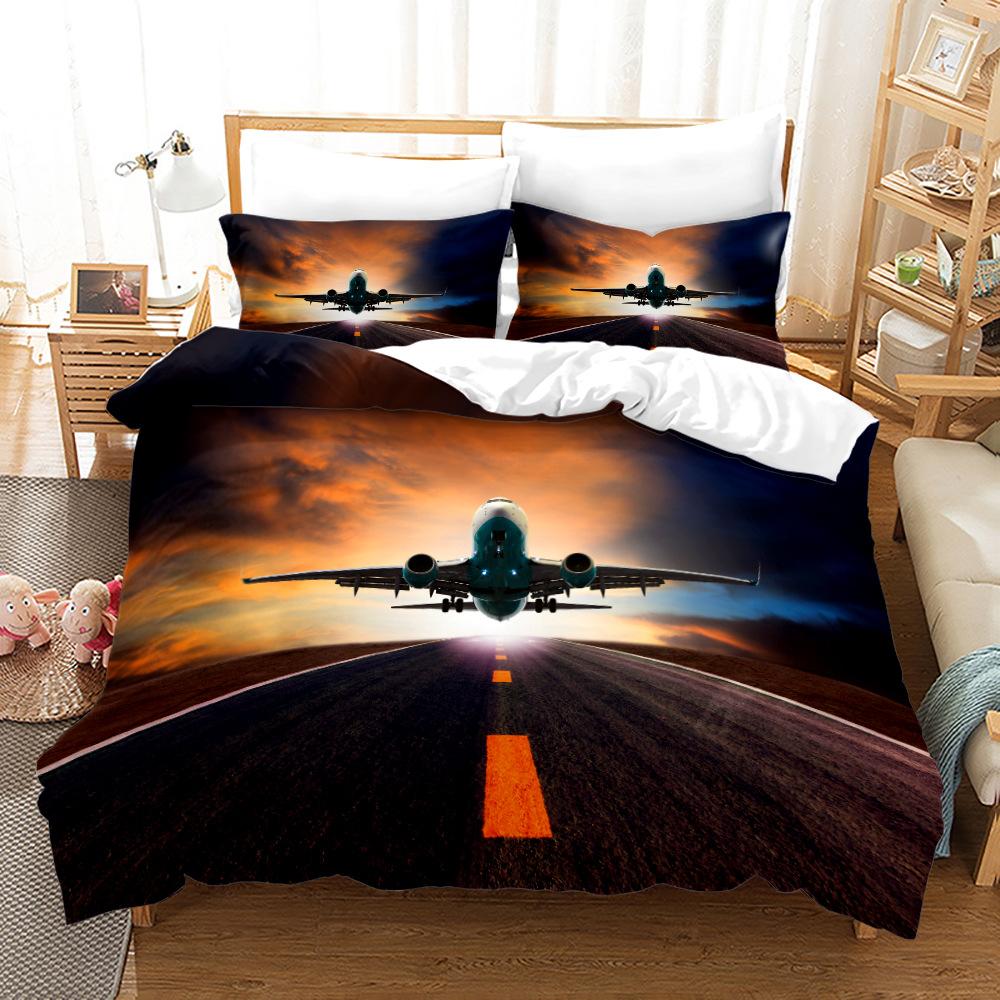 3D-Flugzeug-Bettwäsche-Set, Transport-Steppdecke und Kissenbezug, 2/3 Stück, AU180 x 210, Einzel-/Doppelbett, Weihnachtsgeschenk, Jungenzimmer, weiche Heimtextilien EU Double 200x200cm