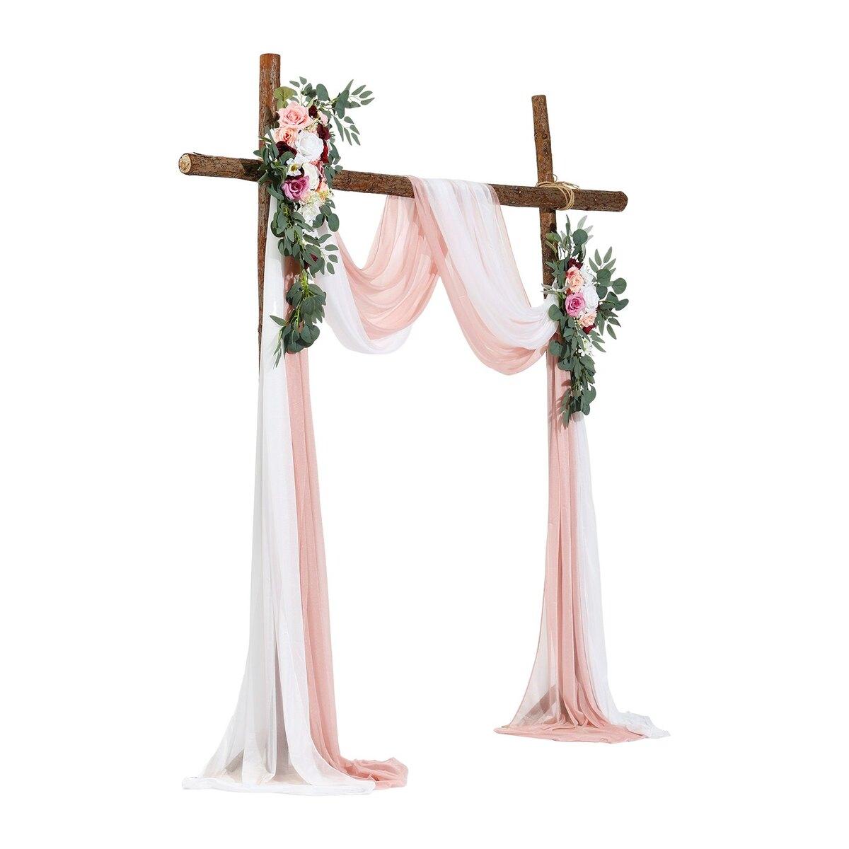 Künstlicher Hochzeitsbogen Blumen Set Rosa Mit 2 Stück Blumen 2 Stück Vorhänge