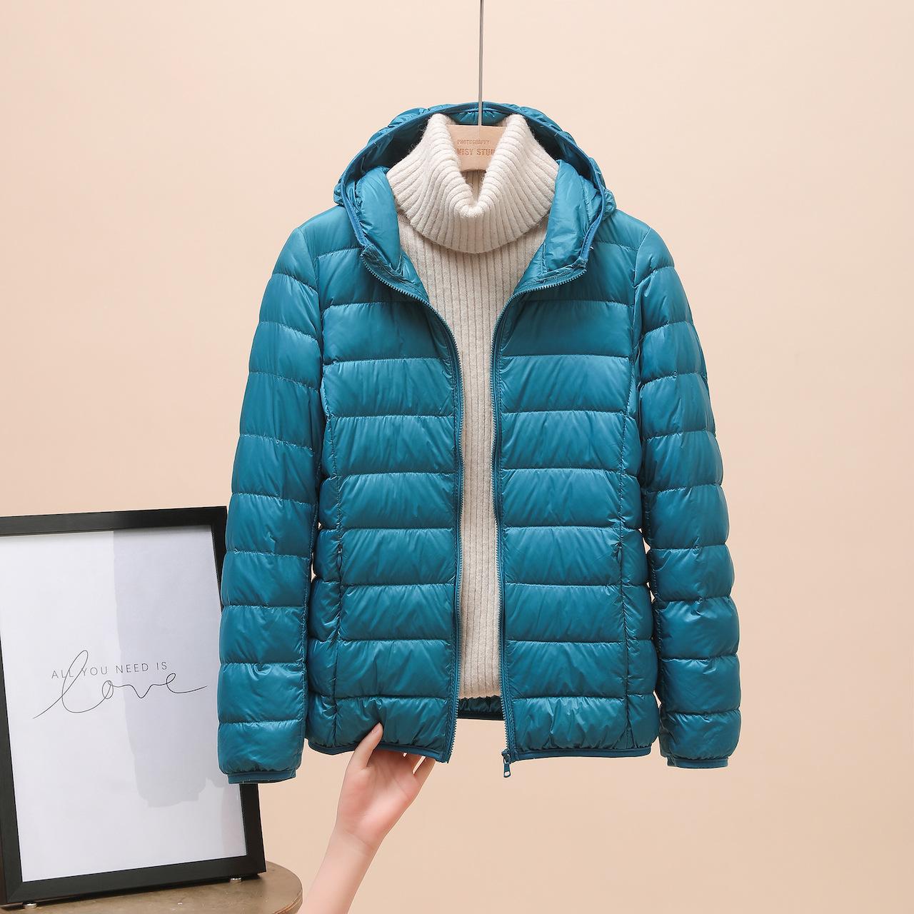 Damenbekleidung Ultraleichte Daunenjacke Damen Winter Warmer Mantel Leichte Warme Jacken Damen Kapuzenparka XL see-blaue