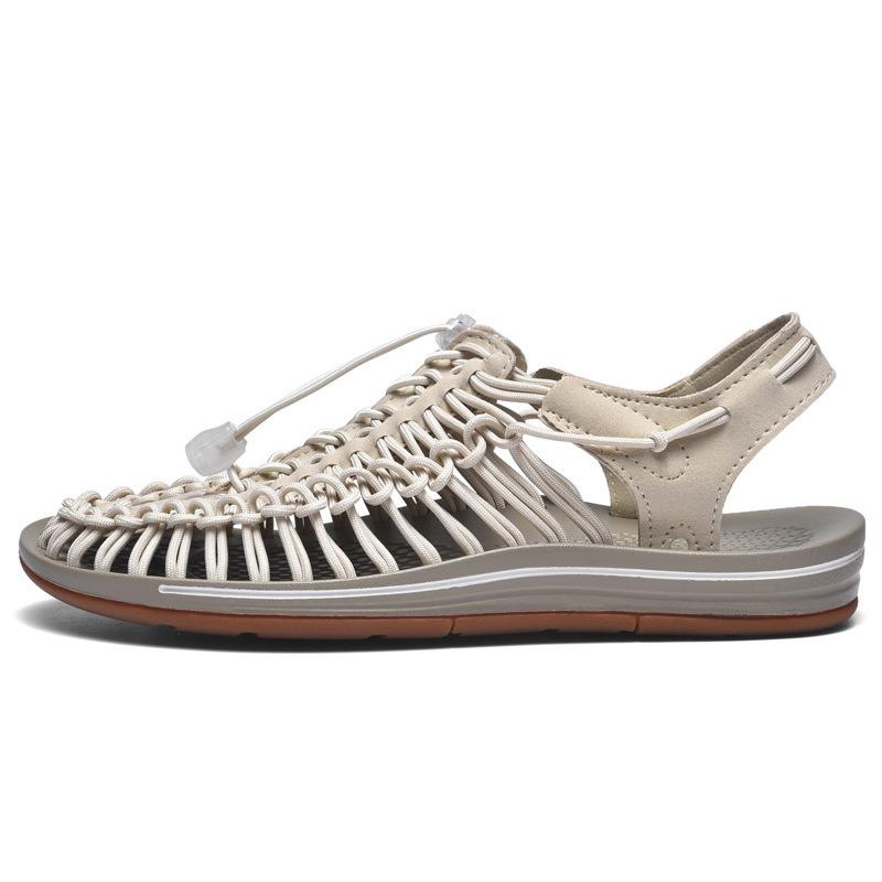 Sommer männer Casual Strand Schuhe Gestrickte Sandalen Paar Sandalen Römische Sandalen Outdoor Hohl-out Große Größe Wanderschuhe 43 beige