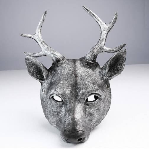 Cosplay Hirsch Maske 3D Tier Maske PU Schaum Personalisierte Geschenk Frauen Männer Karneval Party Rave Club Rollenspiel Masken grau