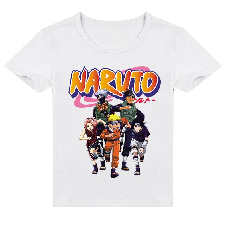 Kinderkleidung Naruto Mittelschule Kinder Cartoon Print Sommer beliebtes Kurzarm T-Shirt Y215 150cm weiß