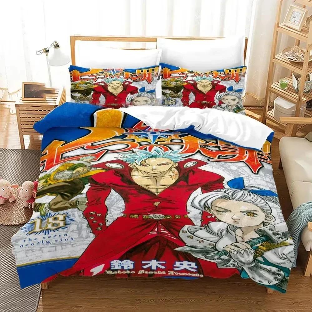 Seven Deadly Sins Anime Meliodas Bettwäsche-Set 3D-Druck Geeignet für Schlafzimmer Bettbezug-Set mit Kissenbezügen Kinder Heimtextilien AU Single 140x210cm
