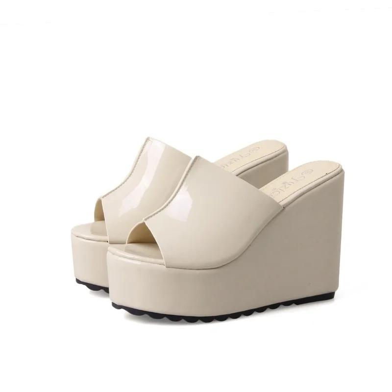 Modische Plateau-Hausschuhe, Damenmode, Schuhe, einfarbig, Keilsandalen, Designer-Party-Sandalen, Frau, lässig, bequem, Sommerschuhe 37 beige