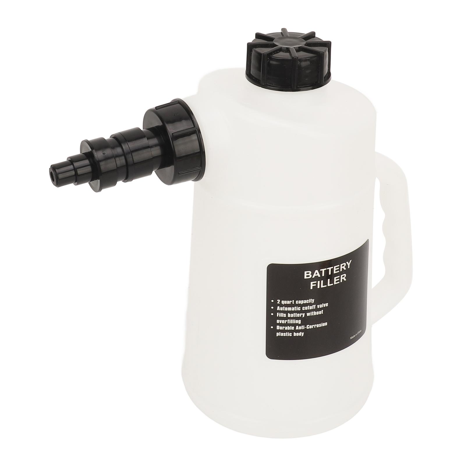 2 Liter Batterie Füller Autobatterie Flüssigkeit Füllkanne Tropffrei Automatisches Absperrventil für Autos LKWs