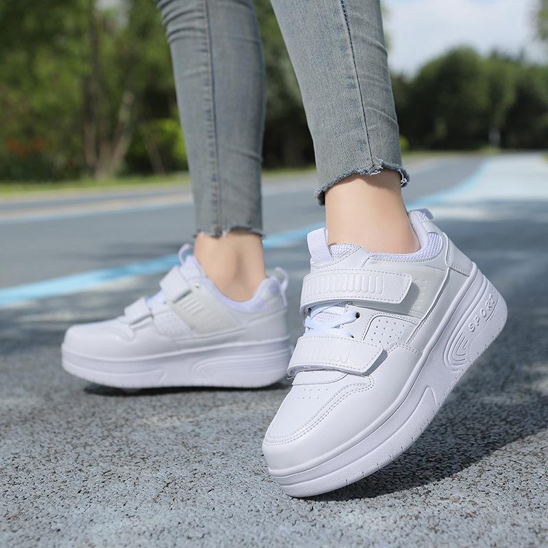 Neue Kinder Runway Schuhe Jungen Doppelräder Mädchen Rollschuhe Schuhe Grundschüler mit Rädern Erwachsene Deformationsschuhe 34