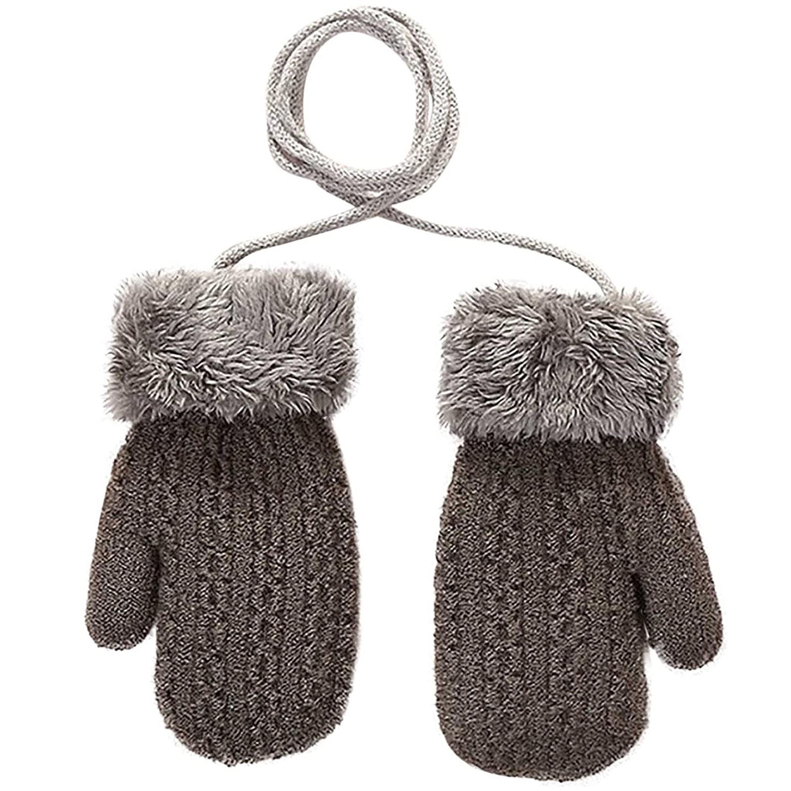 (Beamer)Kleinkind Baby Jungen Mädchen Winter Gestrickte Handschuhe Kinder Cartoon Verdickte Warme Handschuhe One Size dunkelgraue