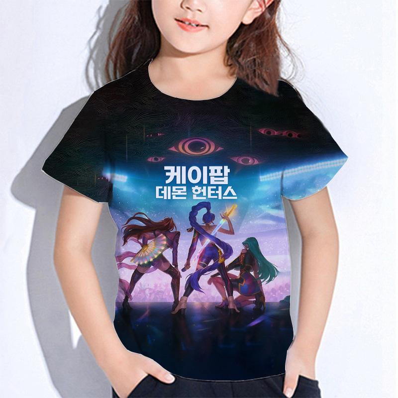 Sommer Huntrix Girl Kpop T-Shirts Kinder Dämonenjäger T-Shirt Zoey Rumi Mira Jungen Mädchen Kurzarm Tops Locker O-Ausschnitt Kinderkleidung 140 schwarz