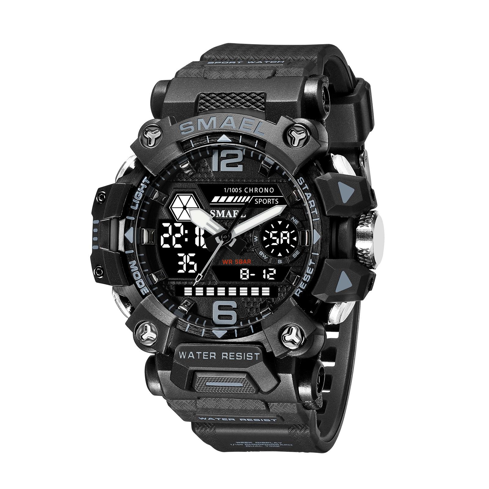 SMAEL Herren-Militäruhr, Outdoor-LED-Digitaluhr, 50 m wasserdicht, taktische Armee-Armbanduhr, Sportuhren für Männer, Sport-Armbanduhr 8072 NO Package grau/schwarz