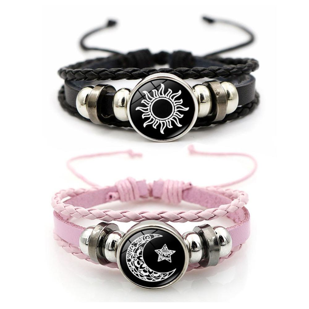 Sonnenmond Partnerarmband Dreilagige Gestrickte Handkette Einzigartiges Perlen Gewebtes Armband Täglich Simple black