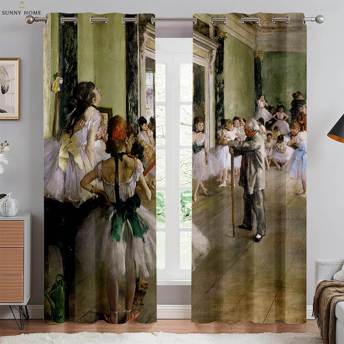 Blumenzimmer Ölgemälde Druck Vorhänge Klassischer Retro-Stil Vorhänge Schlafzimmer Wohnzimmer Arbeitszimmer Studio Dekorative Vorhänge 2 STÜCK W50xH140(CM)x2PCS&Grommet Top black