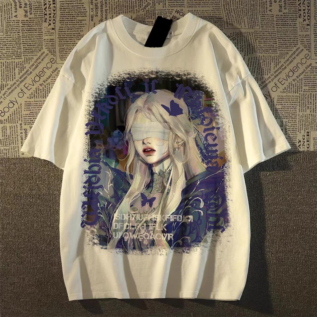 T-Shirt mit japanischem Cartoon-Anime-Print, Oberteil, Harajuku, lockere Grafik, Damen-T-Shirts, Sommer, lässig, Y2k-T-Shirts, Hipster, weiß, schwarz, Tops, Streetwear M weiß