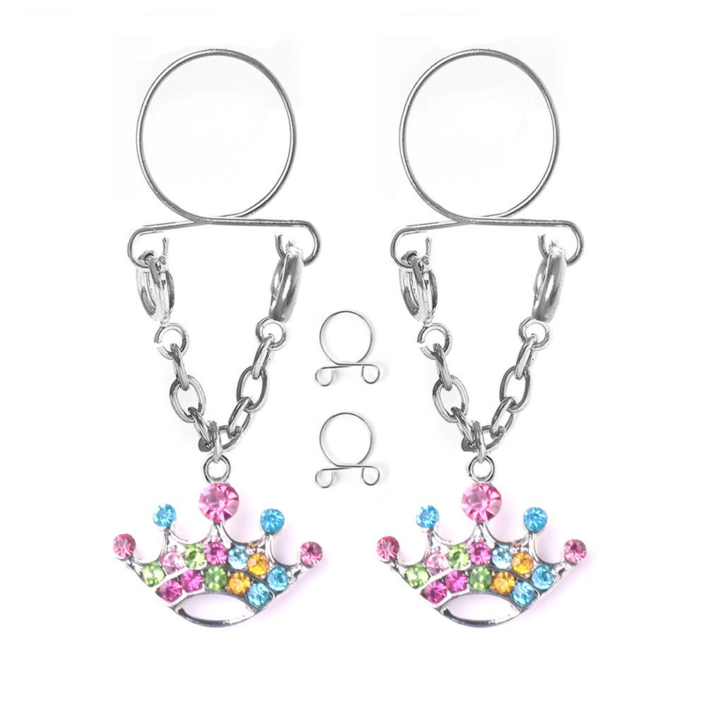 Menschliche Punktion Schmuck Prinzessin Krone Krone Schöpfung Diamant Milch Milch Nagel gefälschte Biping Nippel Schmuck