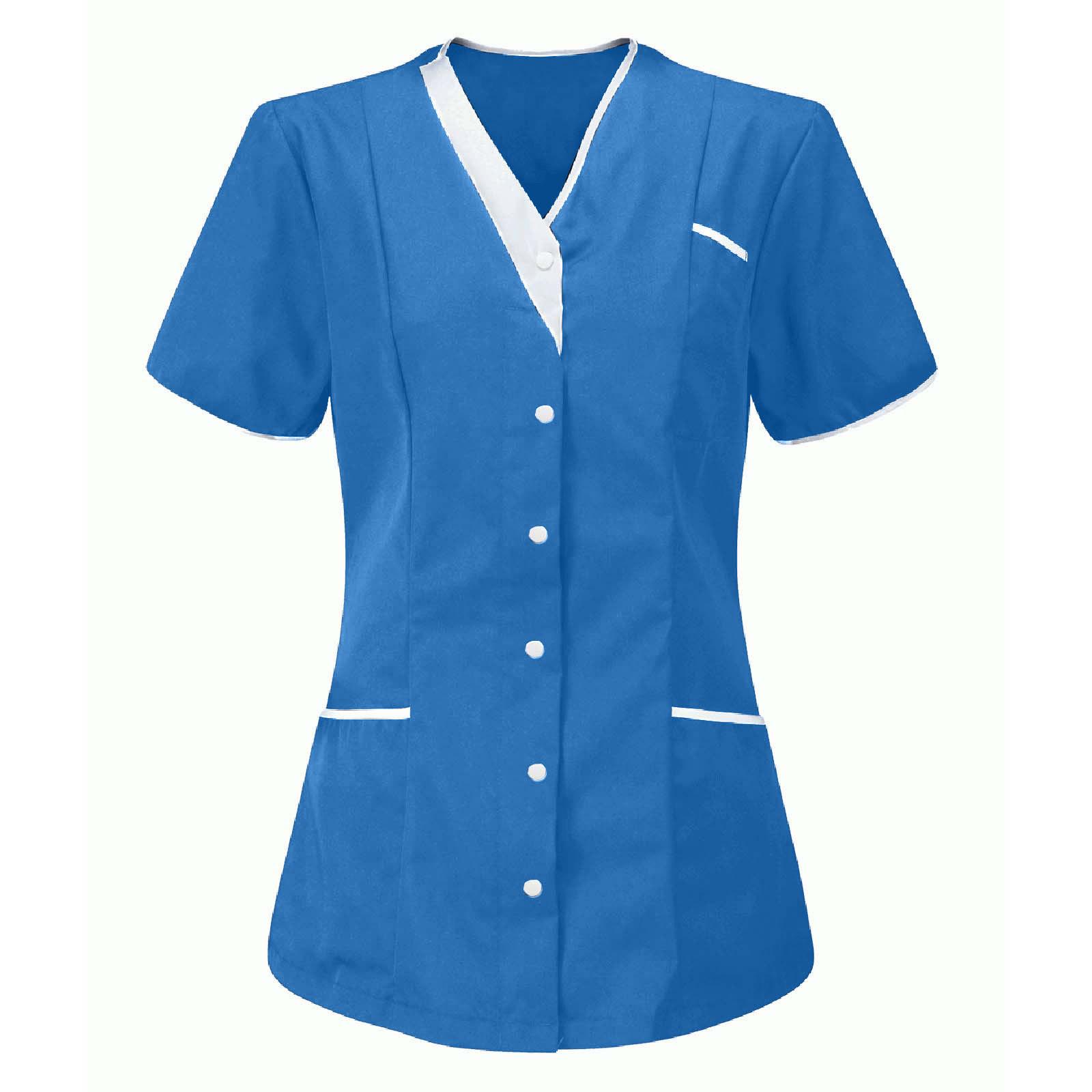 Damenuniform Schnelltrocknendes Gewebe Farbe V-Ausschnitt Kurzärmelige Uniform L dunkelblau