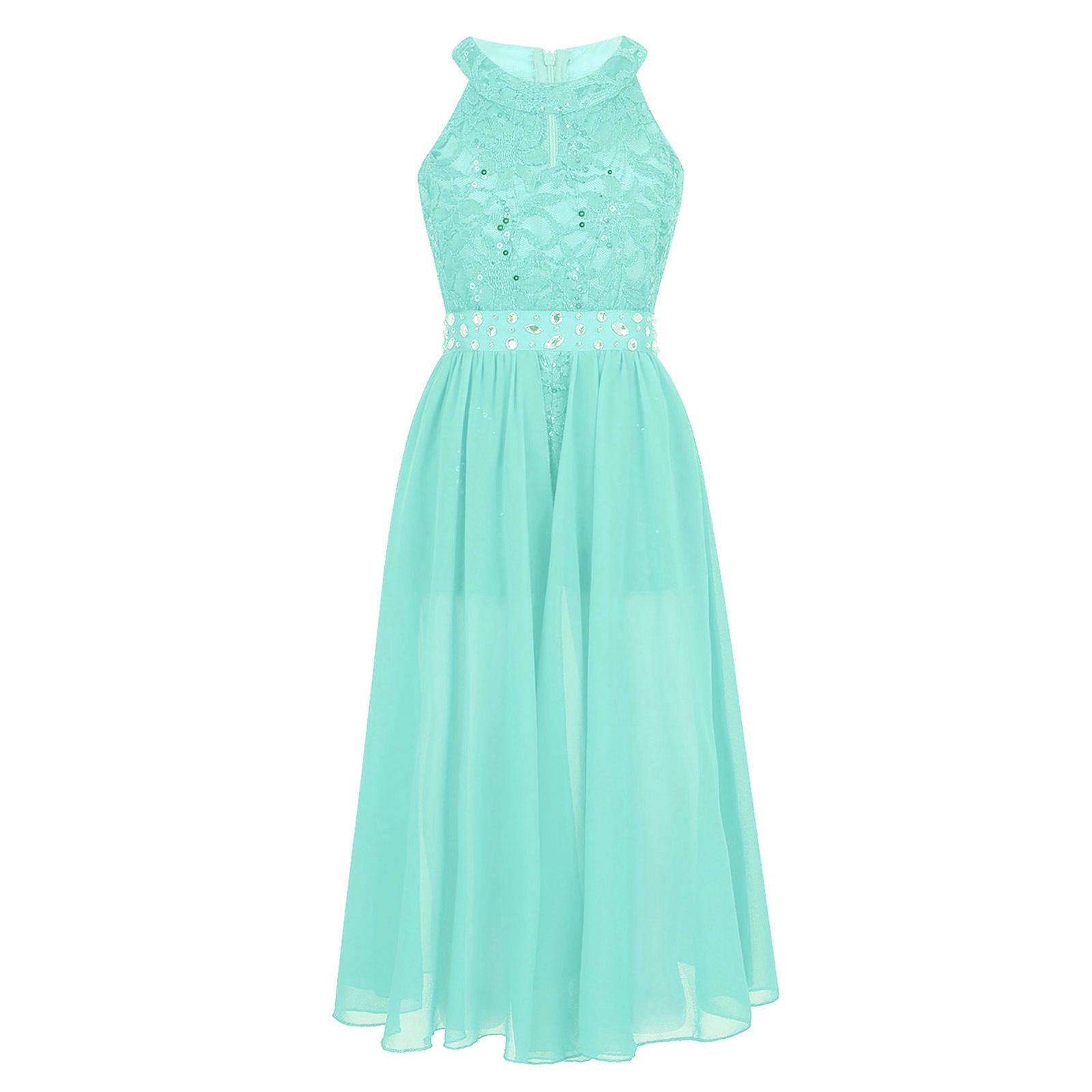 Prinzessin Spitze Blumenmädchenkleid für Braut Brautjungfer Festzug Party Festliches Kleid Kinder Strampler Kleider 5-6 Years minze, grüne