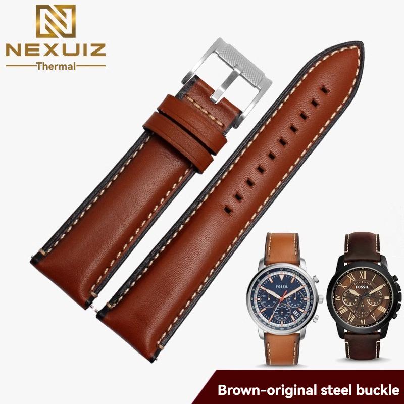 Für Fossil Rindsleder Armband Herren Schwarz Blau Armband Q Smart FTW1114 ME3110 FS5436 Schnellwechsel Armband 20mm 22mm 24mm 24mm brown
