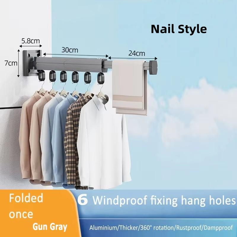 Neuestes Wandmontage Wäscheständer Faltbar Robust Einziehbar Kleiderschrank Wäschebügel Drehbar Faltbar Ausziehbar Wäscheleine gray