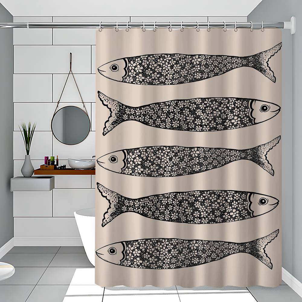 Retro Küche Fisch Blau Sardinen Rot Hummer Thunfisch Einfacher Duschvorhang Badezimmer Duschvorhang Leicht zu Reinigen Schrubben Lichtundurchlässig 90x180 cm