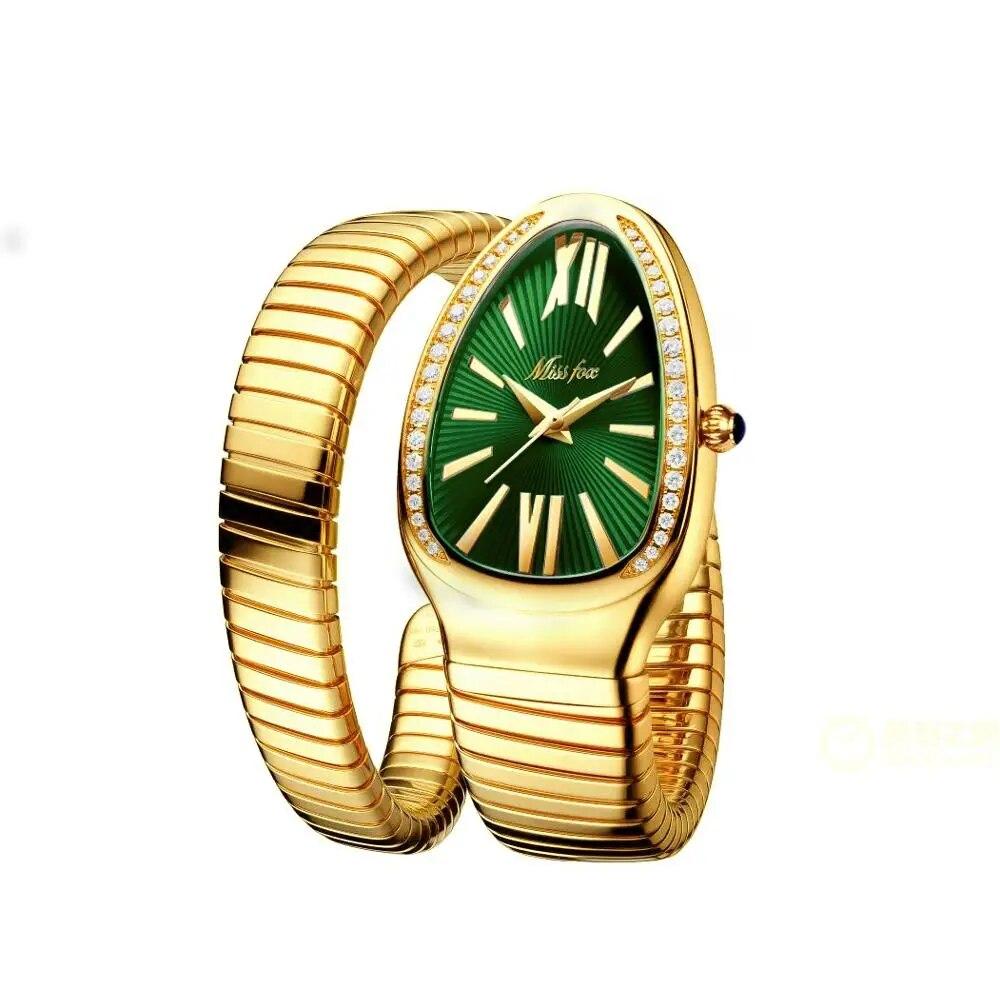 MISSFOX Damenuhren Schlangenform Luxus Armbanduhr Für Frauen Stahl Einzigartige Gold Quarz Damenuhr Uhr Relogio Feminino