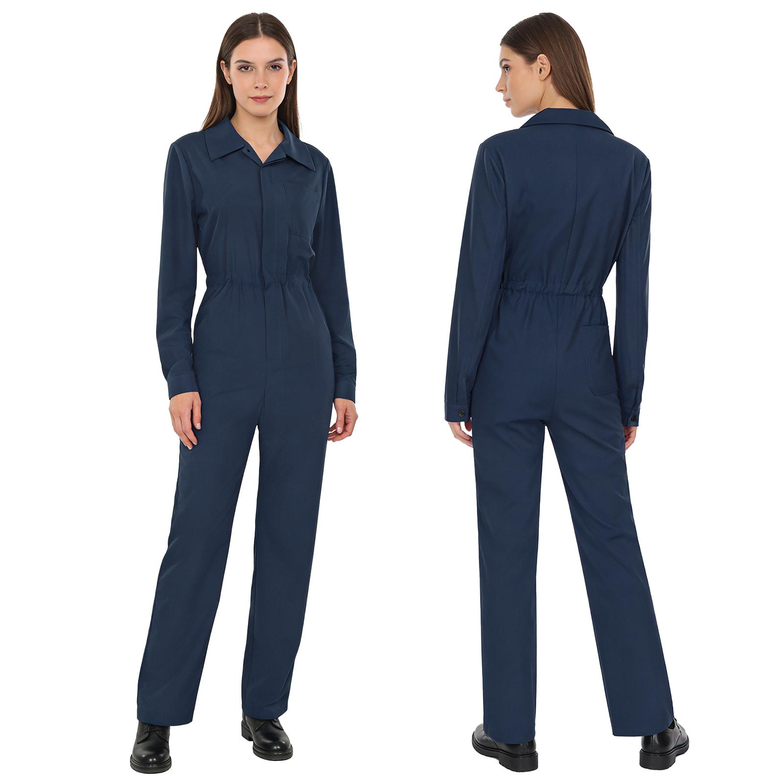 Damen Langarm Overall Mechaniker Uniform Arbeitskleidung Kesselanzug Overalls Lockere Passform Jumpsuit Romper M navy blau