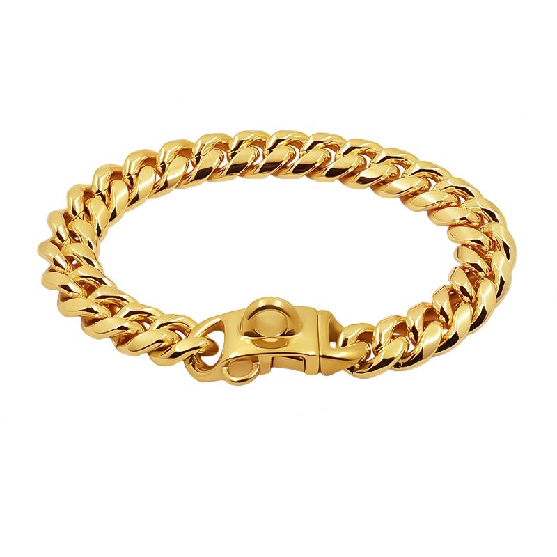Metall-Hundehalsband Edelstahl-Haustier-Choker Gold Cuban Link Kette 14 mm breit Leine für kleine mittlere große Hunde Haustier Zubehör 71cm(28inch) gold