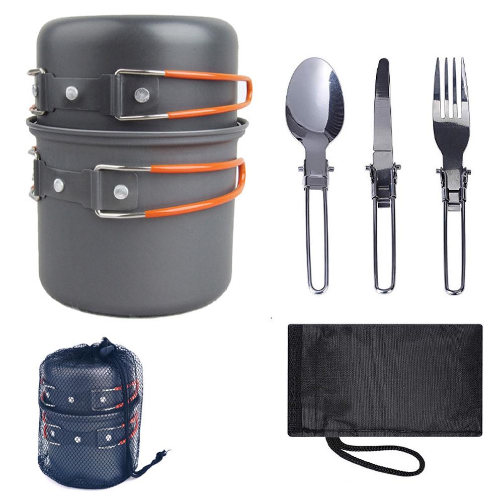Ultraleichtes Camping-Kochgeschirr, Outdoor-Geschirr-Set, Wandern, Picknick, Rucksackreisen, Camping-Geschirr, Topf, Pfanne, 1–2 Personen orange
