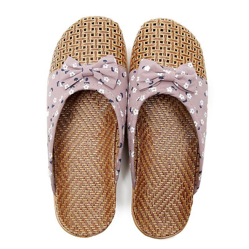 Leinen Gewebte Pantoletten Damen Outdoor Schuhe Sommer Dicke Sohle Rutschfeste Sandalen Indoor Weiche Sohle Gras Rattan Hausschuhe Outdoor Strand Flip-Flops 39-40 violett