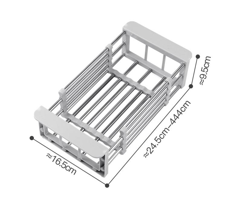 Einstellbare Küche Edelstahl Spüle Rack Teleskop Spüle Geschirr Rack Spüle Halter Organizer Obst Gemüse Waschen Abtropffläche white