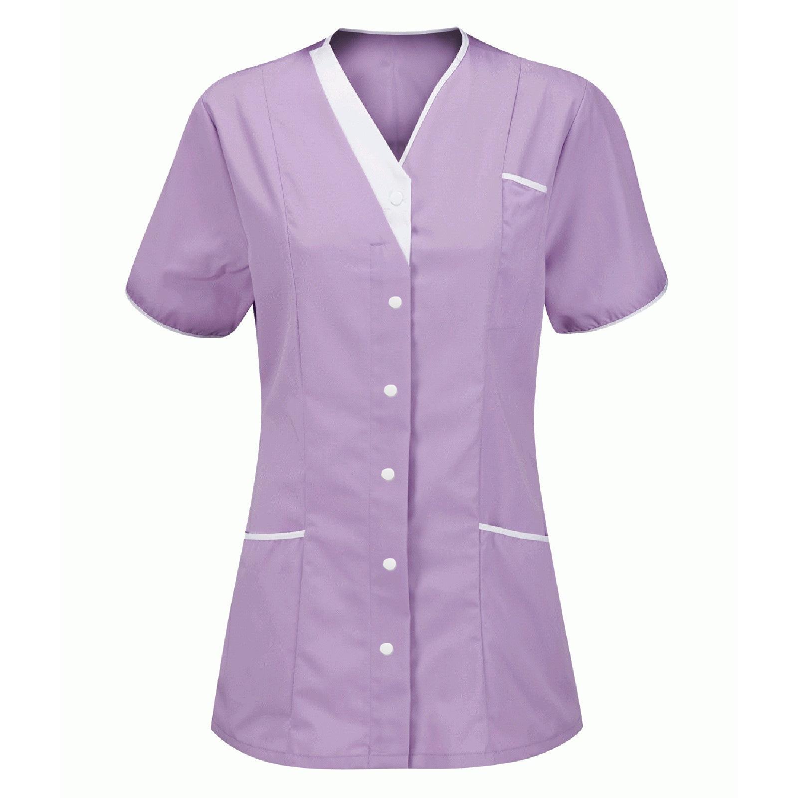Damen Uniform Schnelltrocknendes Gewebe Einfarbig V-Ausschnitt Kurzärmlige Uniform S licht lila