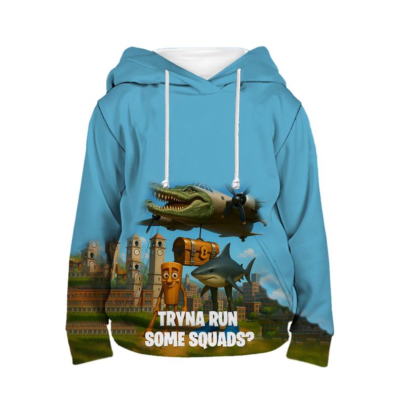 Tung Tung Tung Sahur Hoodie Italienischer Hirnfraß Kinderbekleidung Tralalero Tralala Kinder Sport Sweatshirt für Jungen und Mädchen Pullover 140 weiß