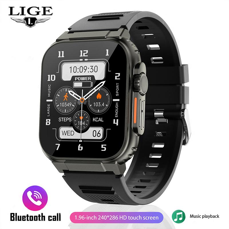 LIGE Aufnahmefunktion SIRI Dial Smart Watch 600MAH Großer Akku TWS Music 100+ Sportuhr True Blood Oxygen Smartwatch Herren silicone strap schwarz