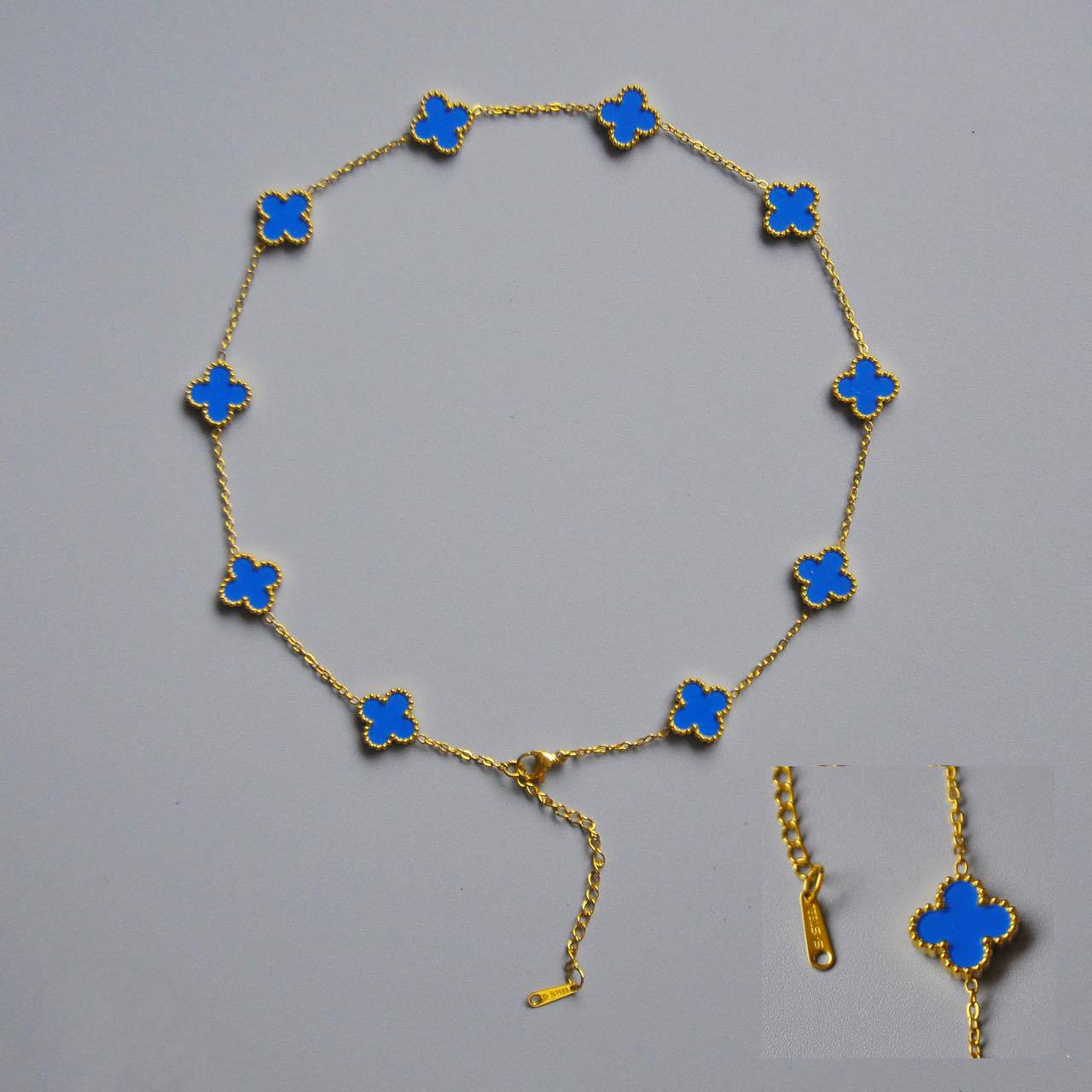 Doppelseitige Halskette mit Kleeblatt und 10 Blumen, 18 Karat Kleeblatt-Halskette für Damen, Premium Sense-Halskette aus Titanstahl gray