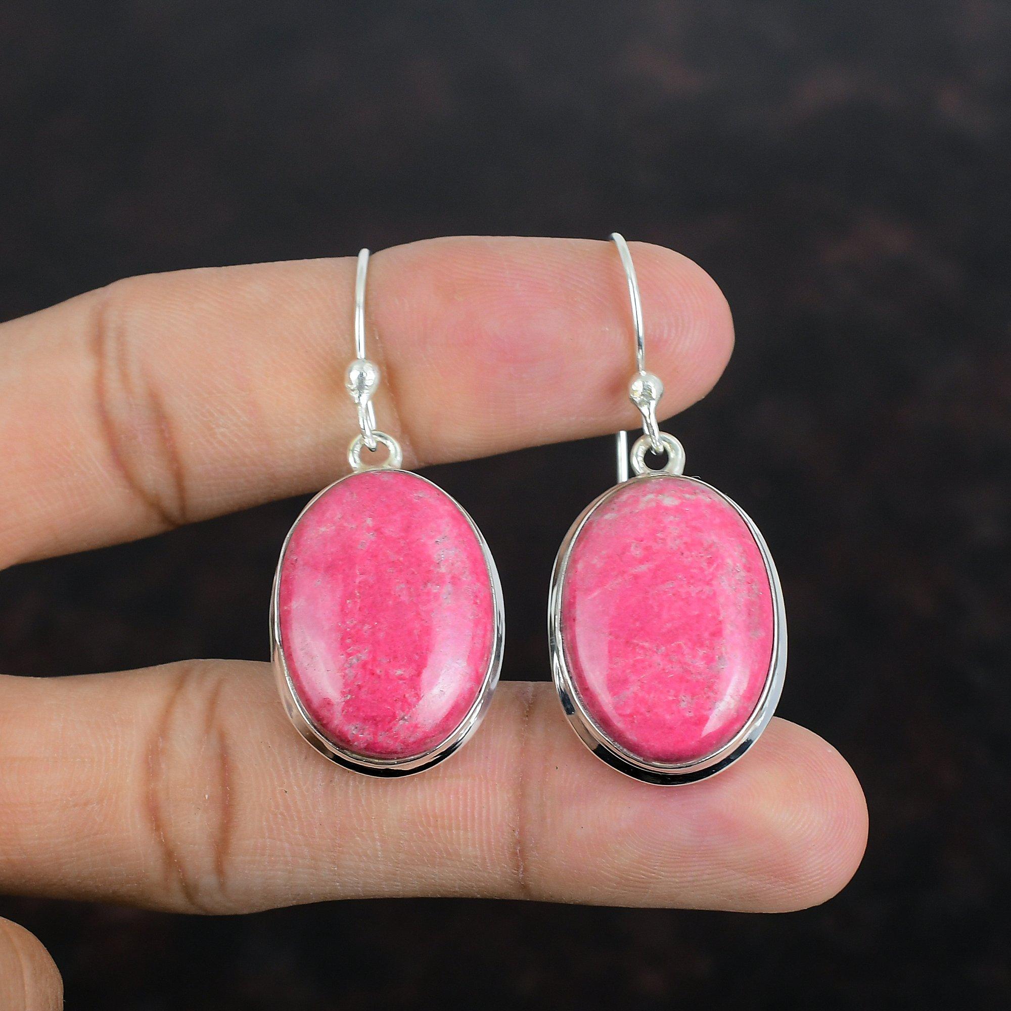 Thulit Ohrringe Handgefertigter Schmuck Hochwertige Edelstein Ohrringe 925 Sterling Silber Ohrringe Geburtsstein Ohrringe Geschenke für Mama Eleganter Schmuck pink