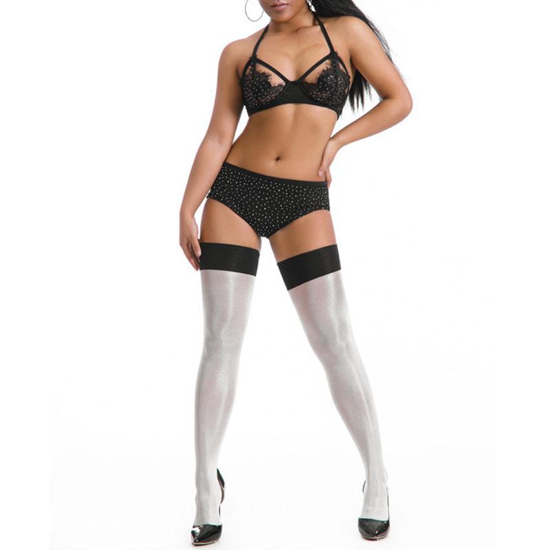 Damen-Strümpfe mit Ölglanz, glänzend, hohe Strümpfe, sexy Damen, Glanzbeine, Patchwork-Seidenstrumpf One size