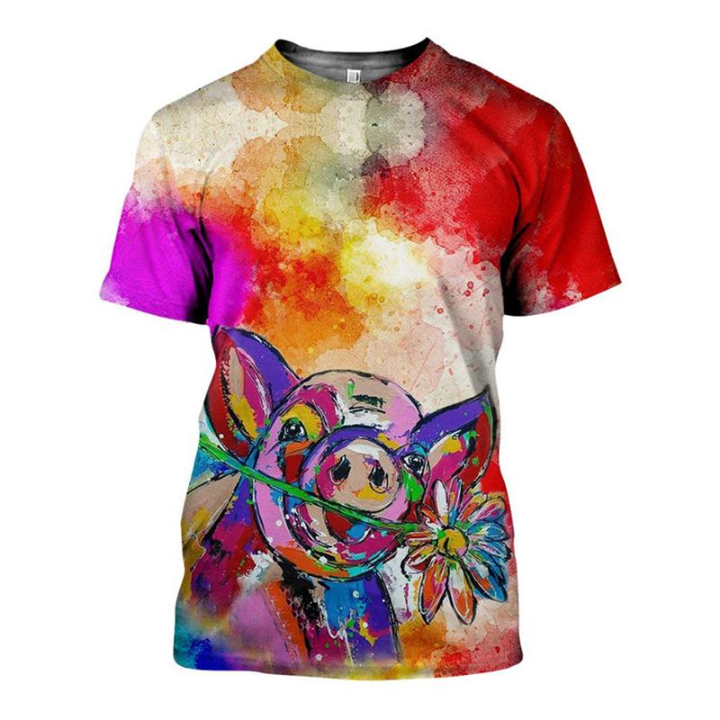 Niedliches Lustiges Schwein 3D-Druck T-Shirt Für Männer Frauen Neu In Mode Lässiges T-Shirt Sommer Lässig Kurzarm Übergroß Kinderbekleidung 6XL beige