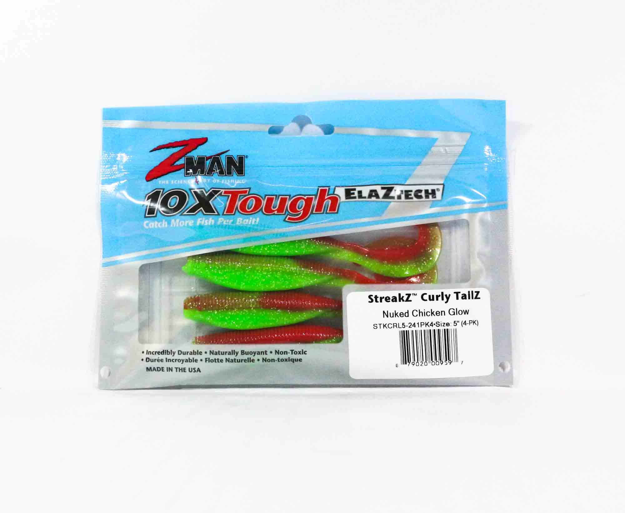 Zman Soft Lure StreakZ Curly 5 Zoll 4/Packung Nuked Chicken Glow (9597)