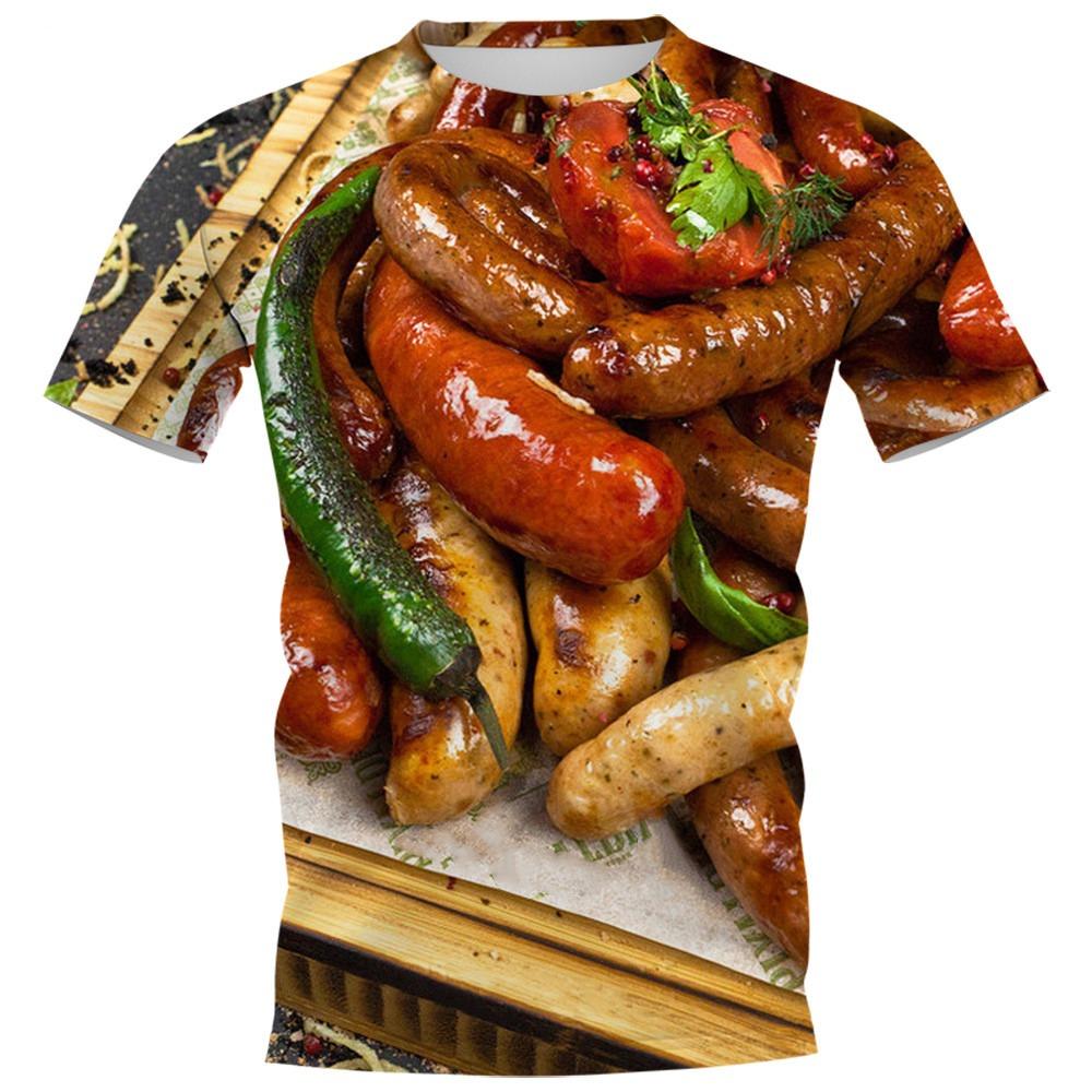 Lustige Wurst Essen 3D-Druck T-Shirts Männer Frauen Lässig O-Ausschnitt Kurzarm T-Shirt Übergroße Harajuku Y2k Oberteile Tees Kinderbekleidung 5XL black