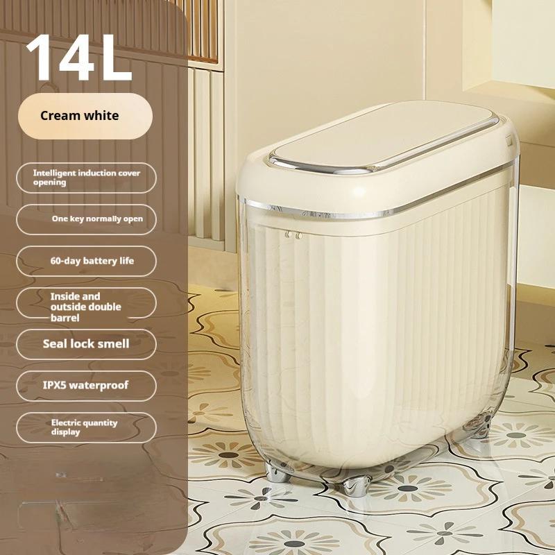 Intelligenter Sensor Mülleimer Badezimmer Toilette Spalt Abfallaufbewahrungsbox Wasserdicht Innen Außen Doppelbehälter Küchenzubehör Haushaltswaren Battery