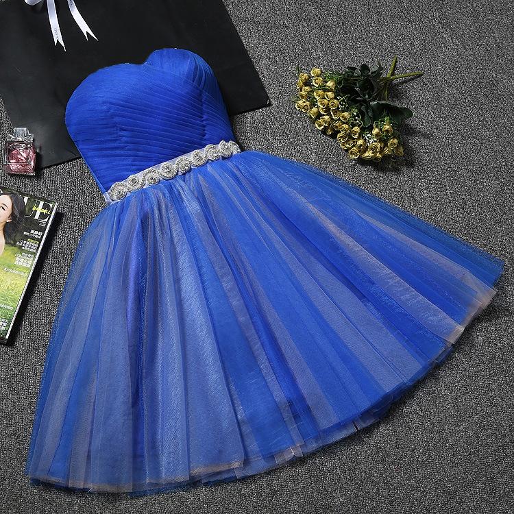 Mode Einfarbig Strass Mesh Hochzeit Ballkleider Dame Elegante Brust Wrap Brautjungfer Abend Party Geburtstag Outfits L saphirblau