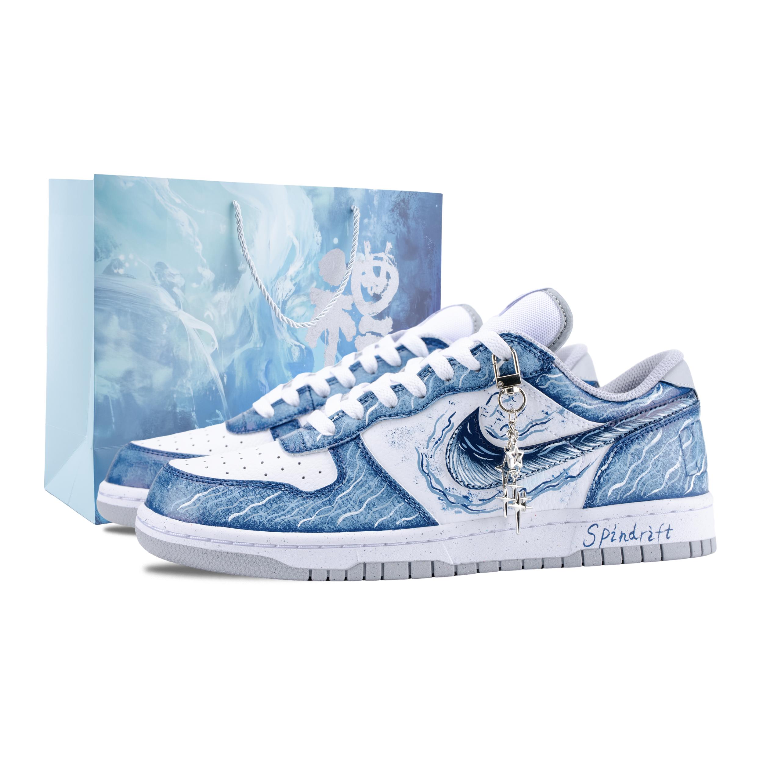 Nike Große Blaue und Weiße Wellen Low-Top Skateboard-Schuhe Herren Weiß Blau 355152-106(Team626-) 39 white