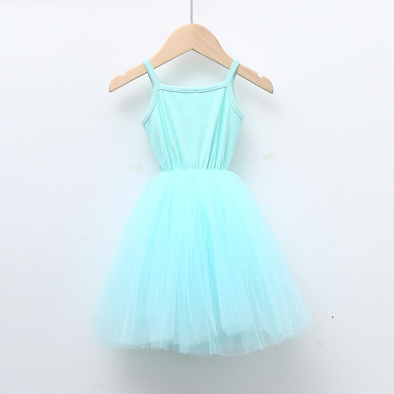 Kinderkleid Sommer Camisole Kleid Prinzessinnenkleid Spitze Mesh Patchwork Kleid Westenkleid Mädchen Kuchenkleid Flauschiges Kleid 100 hellblaue