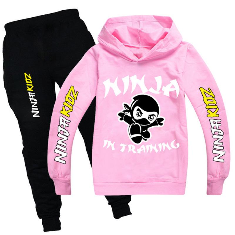 NINJA KIDZ Kinder Kleidung Hoodies Pullover Baumwolle Sweatshirt Anzug Cartoon Set Teenager Jungen Mädchen Kleidung Pullover Straße Hip Hop 100 white