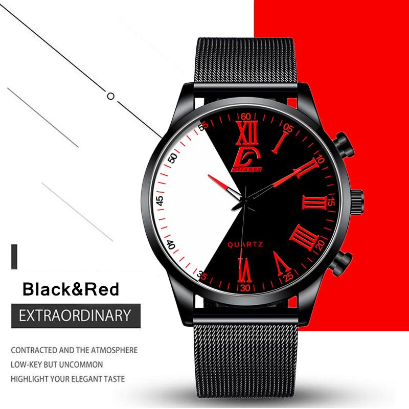 Mode Herren Uhren Casual Quarz Armbanduhr für Männer Luxus Business Schwarz Uhr Männliche Uhr rot/schwarz