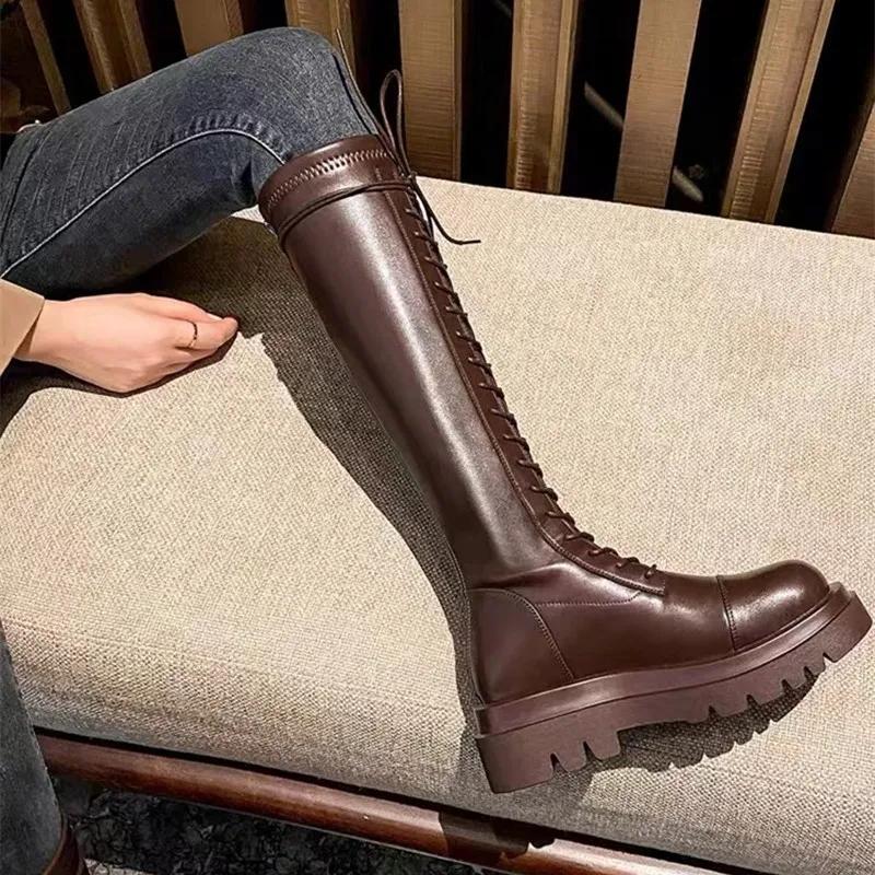 Hohe Stiefel Damen Herbst und Winter Einzelstiefel Schwarz Wild But Knielang Ritter Britische Reitstiefel Stiefel 39 braun