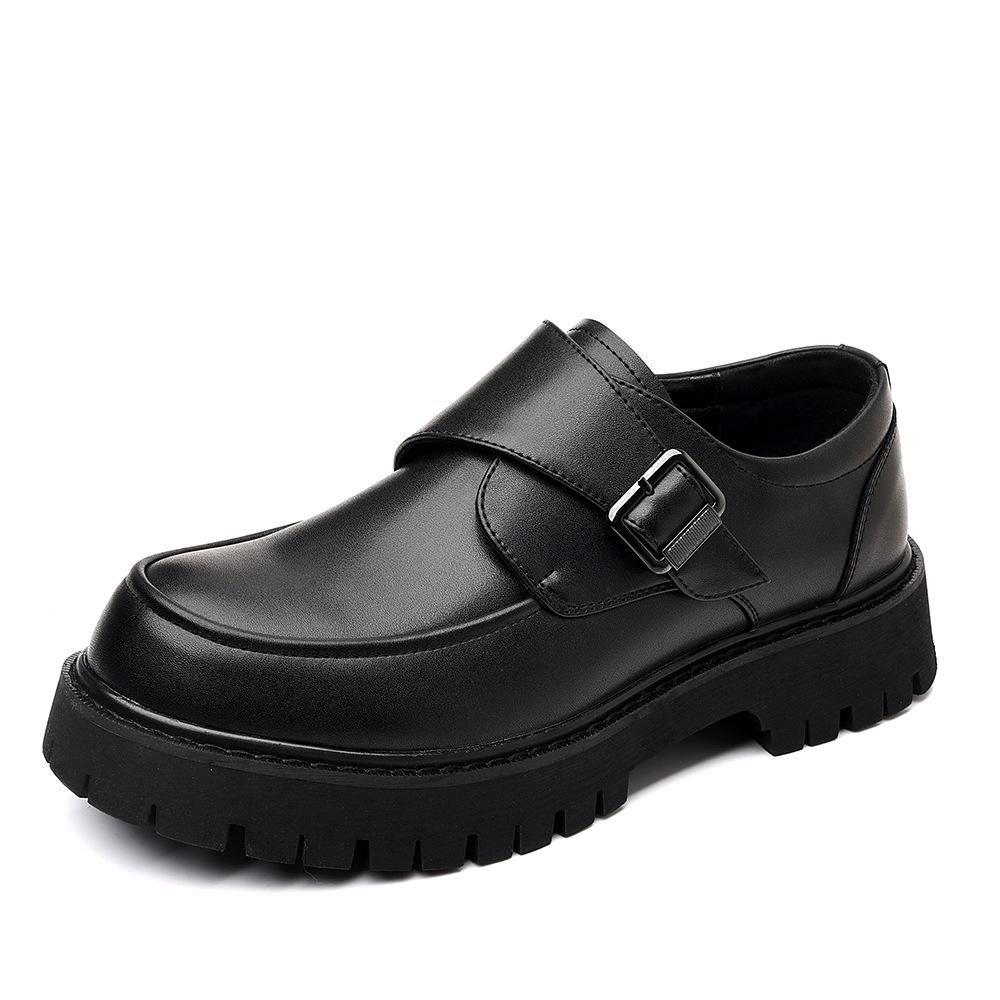 Herrenschuhe in großer Größe Schuhe mit dicker Sohle zur Höhenvergrößerung Lederschuhe Modische Lederschuhe mit Schnalle Schuhe im Anzugstil mit runder Spitze Bequeme Schuhe 40 schwarz